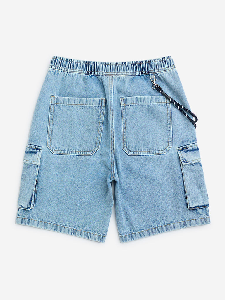 Y&F Kids Light Blue Mid-Rise Denim Shorts