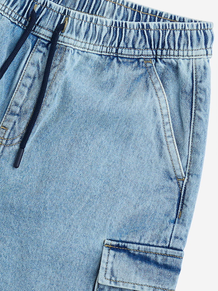 Y&F Kids Light Blue Mid-Rise Denim Shorts