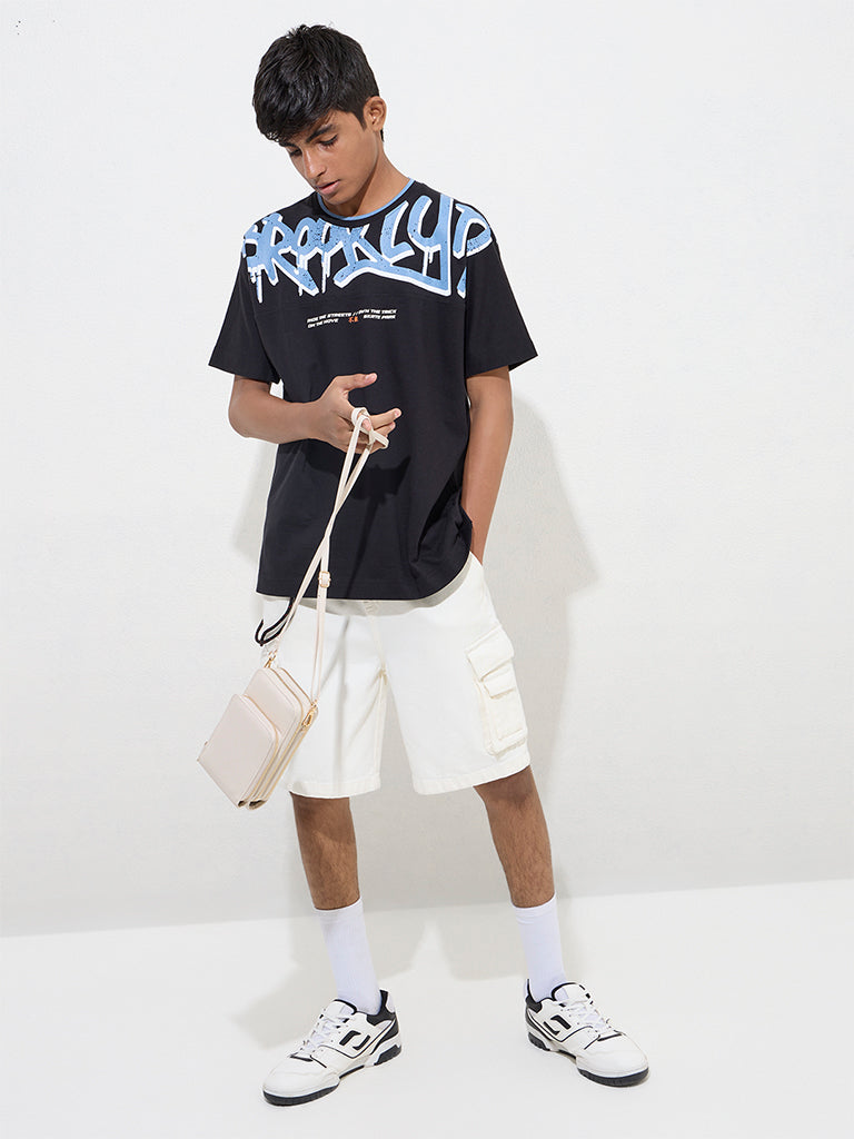 Y&F Kids Off-White Mid-Rise Denim Shorts