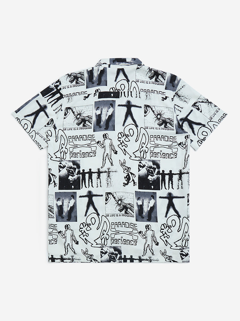 Y&F Kids Off-White Abstract Design Resort-Fit Shirt