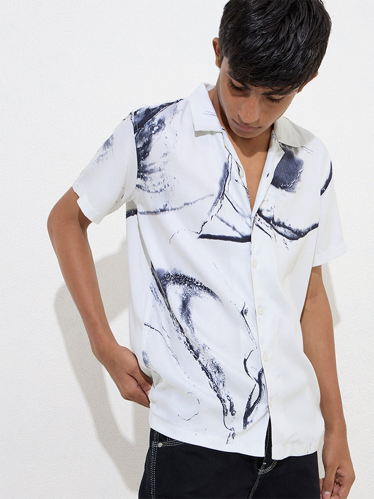 Y&F Kids Off-White Abstract Printed Shirt