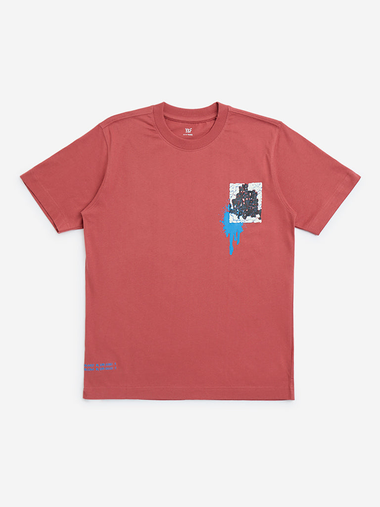 Y&F Kids Red Graphic Design Cotton T-Shirt