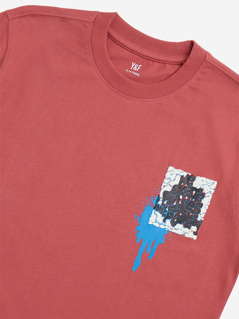 Y&F Kids Red Graphic Design Cotton T-Shirt