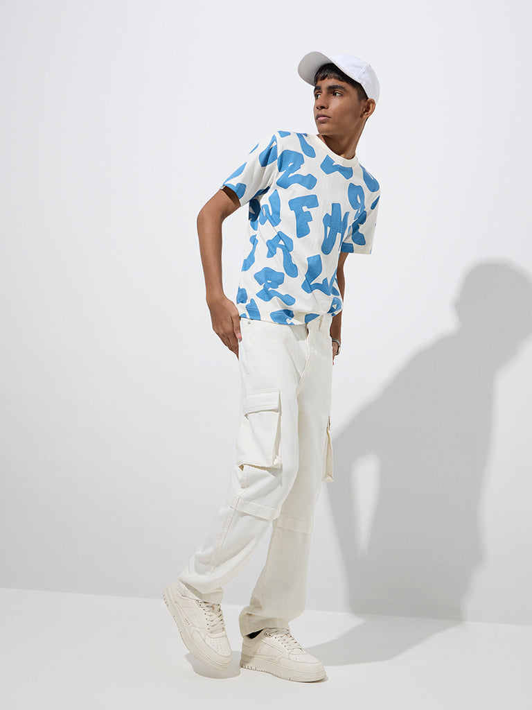 Y&F Kids Off-White Cargo-Style Relaxed-Fit Mid-Rise Jeans