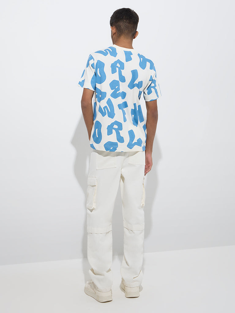 Y&F Kids Off-White Cargo-Style Relaxed-Fit Mid-Rise Jeans