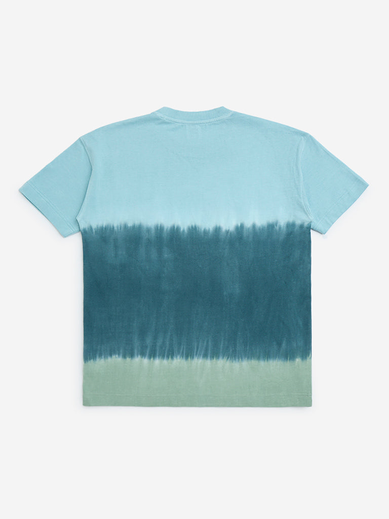 Y&F Kids Teal Tie-Dye Printed Cotton T-Shirt