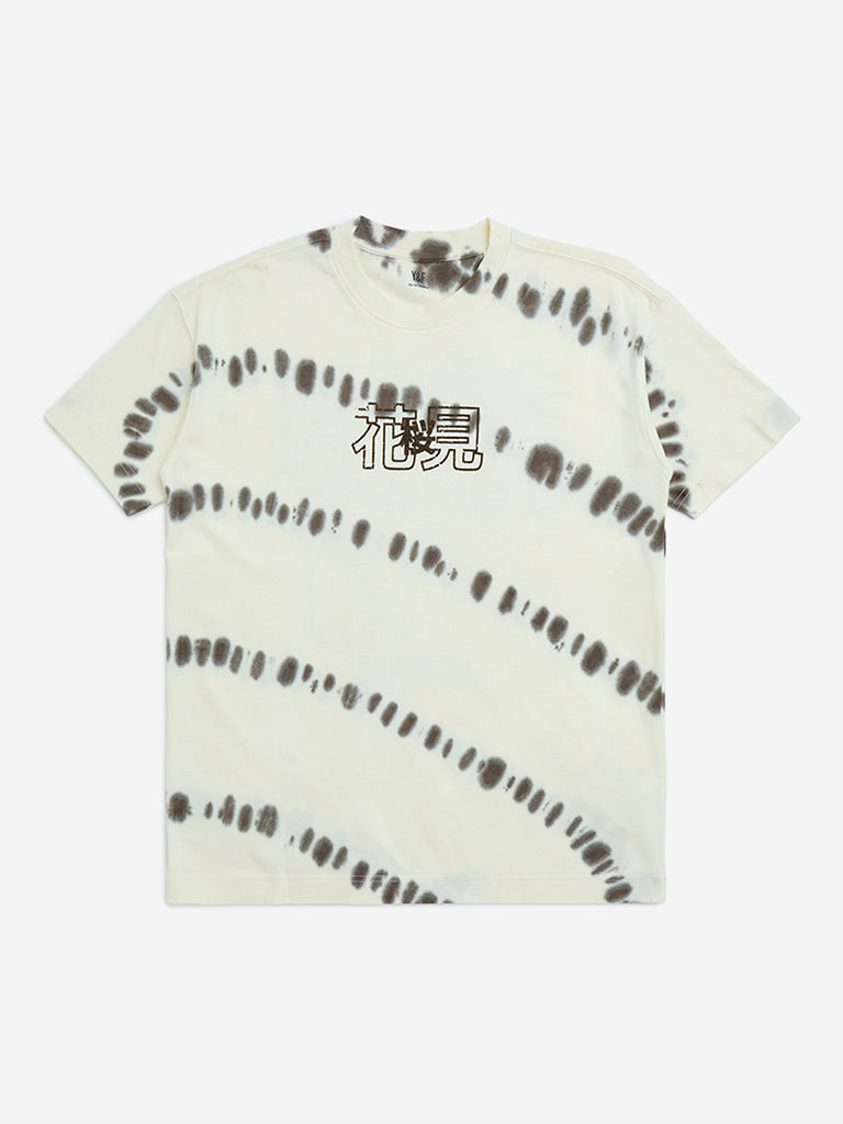 Y&F Kids Off-White Tie-Dye Pattern Cotton T-Shirt