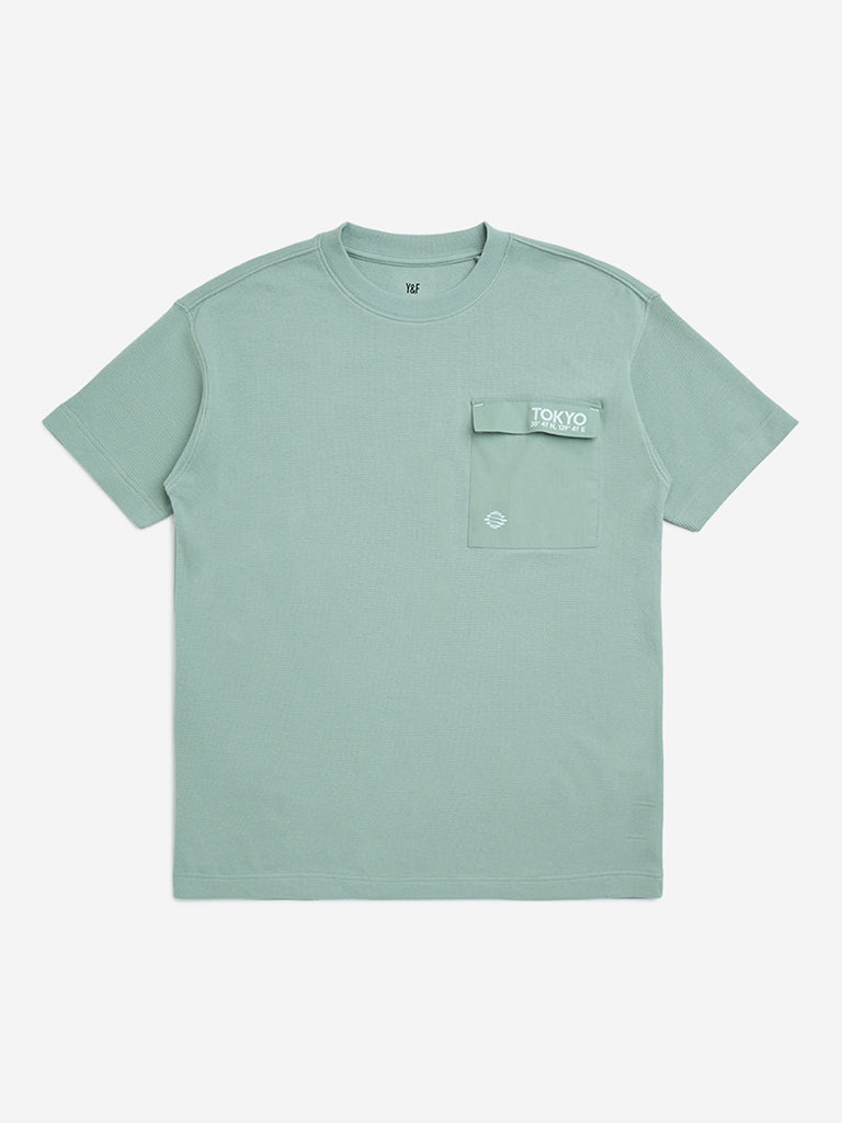 Y&F Kids Sage Text Design Cotton T-Shirt