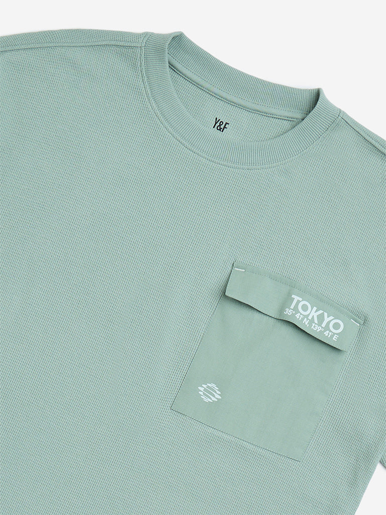 Y&F Kids Sage Text Design Cotton T-Shirt