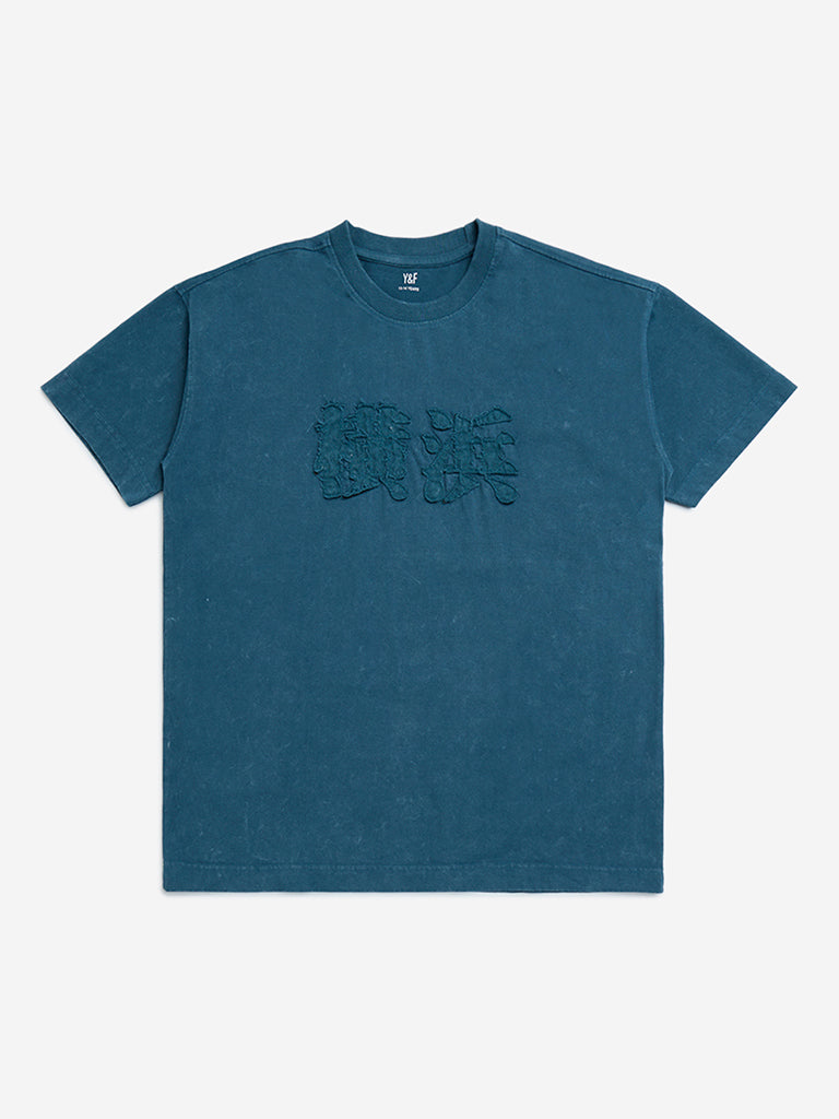 Y&F Kids Teal Embroidered Cotton T-Shirt