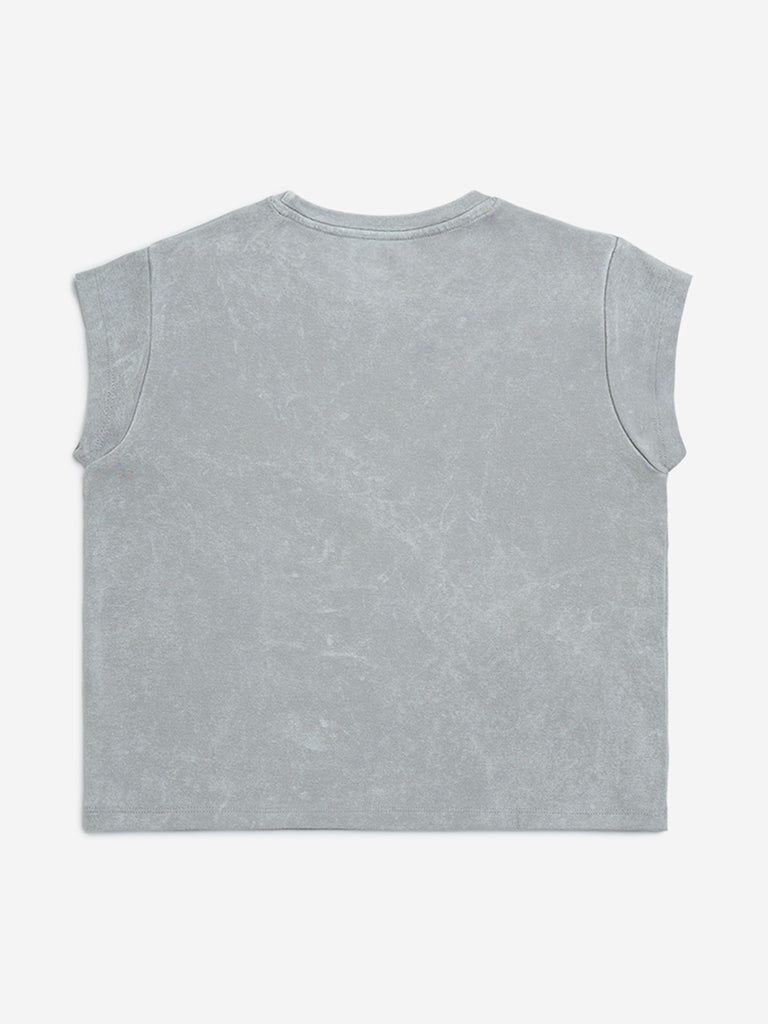 Y&F Kids Grey Text Design Cotton-Blend T-Shirt