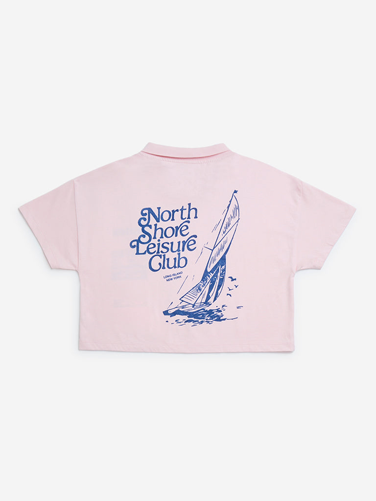 Y&F Kids Light Pink Text Design Cotton Polo T-Shirt