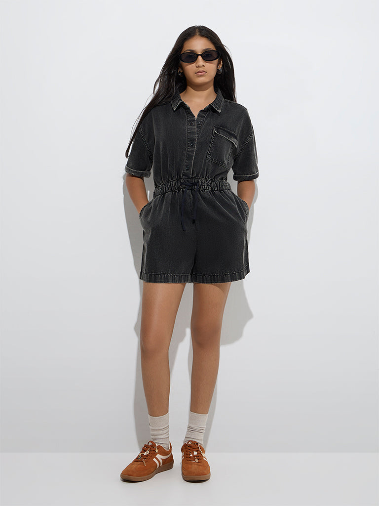 Y&F Kids Charcoal Denim Playsuit