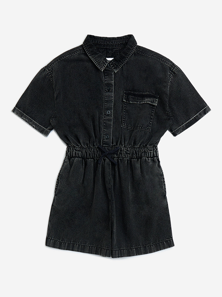 Y&F Kids Charcoal Denim Playsuit