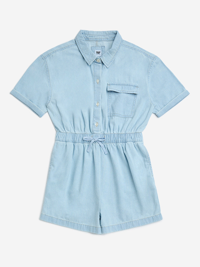 Y&F Kids Light Blue Denim Playsuit