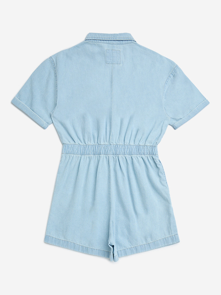 Y&F Kids Light Blue Denim Playsuit