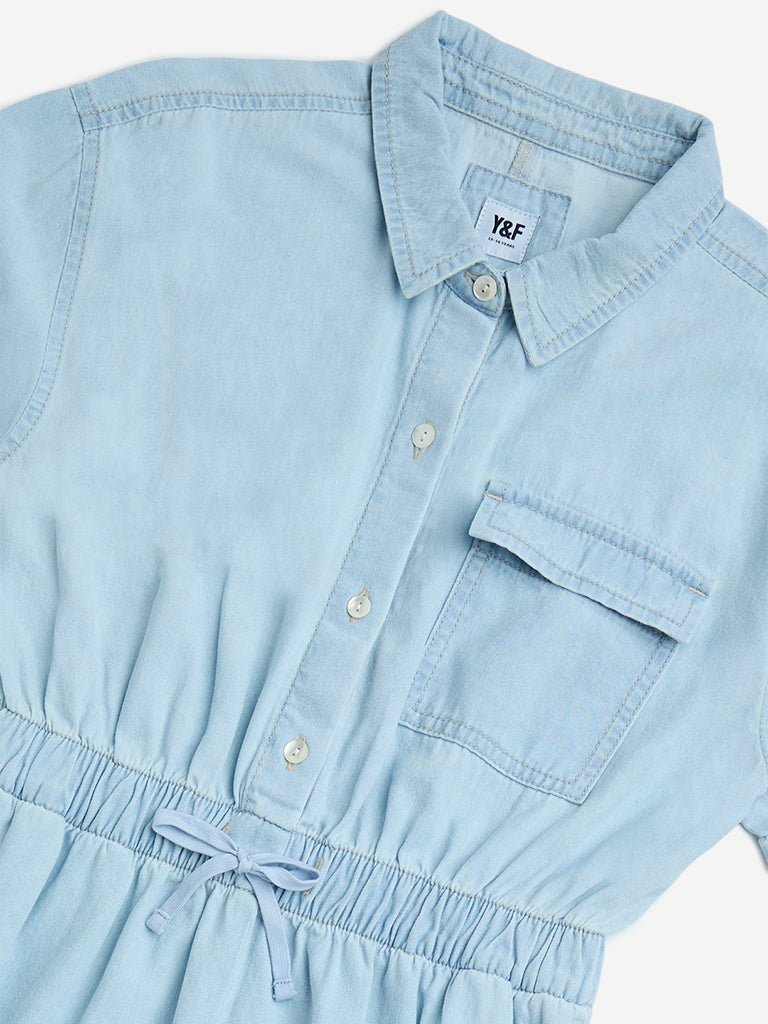 Y&F Kids Light Blue Denim Playsuit