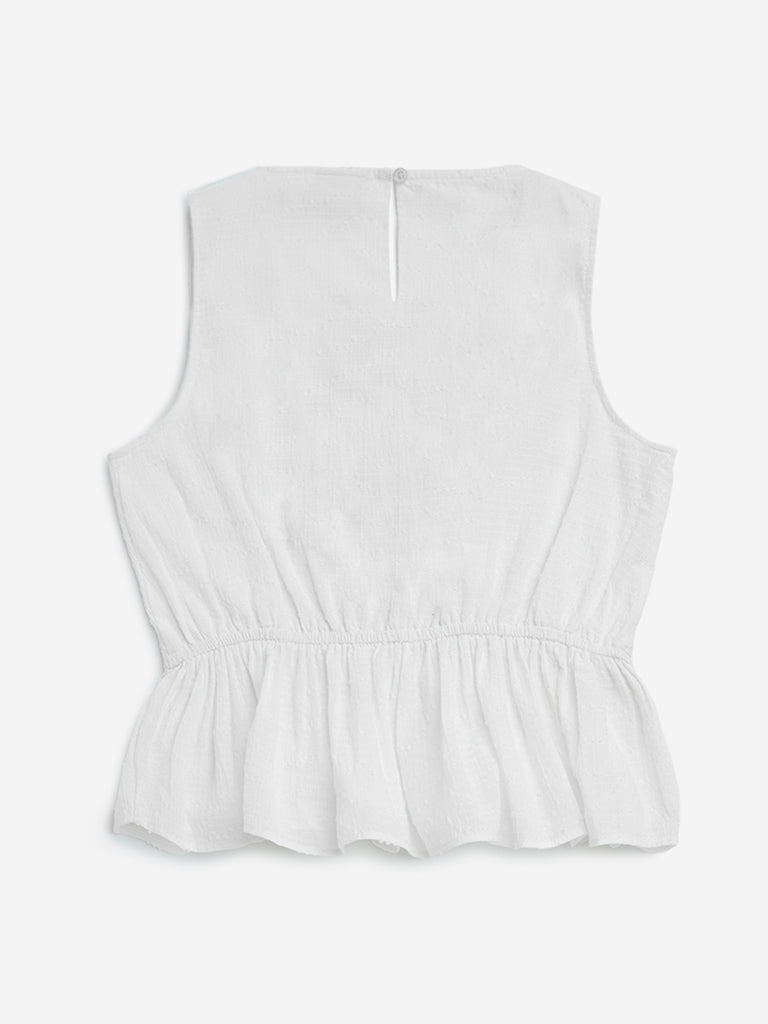 Y&F Kids White Bow-Detailed Cotton Peplum Top