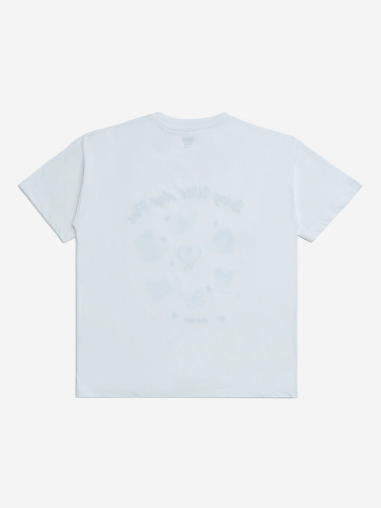 Y&F Kids White Graphic Design Cotton T-Shirt