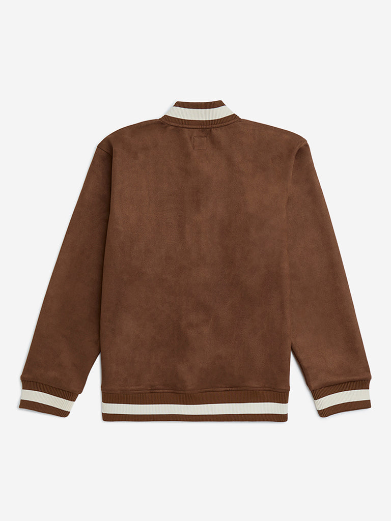 Y&F Kids Dark Brown Text Detailed Varsity Jacket