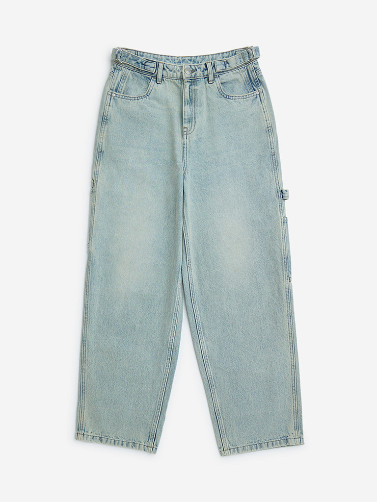 Y&F Kids Light Blue Washed Relaxed-Fit Mid-Rise Jeans