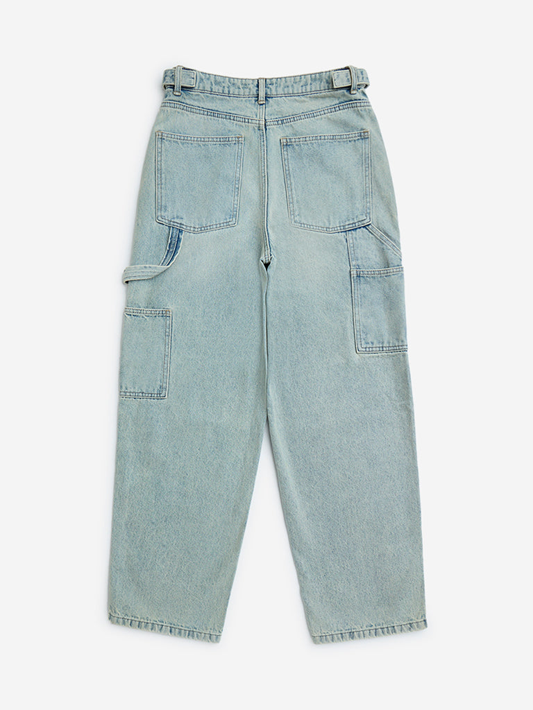 Y&F Kids Light Blue Washed Relaxed-Fit Mid-Rise Jeans
