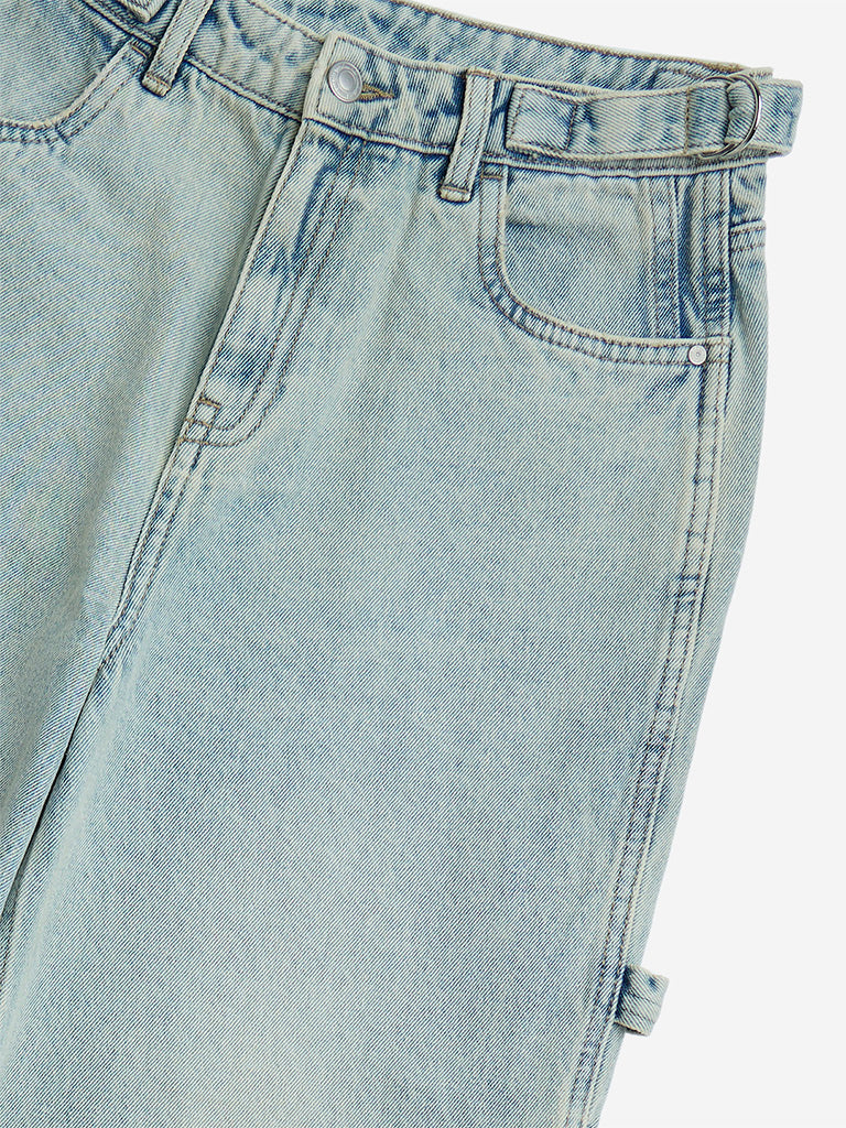 Y&F Kids Light Blue Washed Relaxed-Fit Mid-Rise Jeans