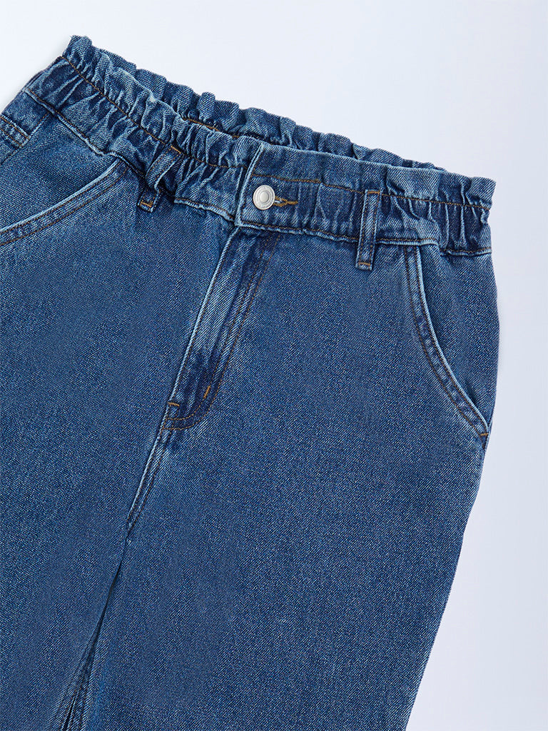 Y&F Kids Light Blue Washed Straight-Fit High-Rise Jeans