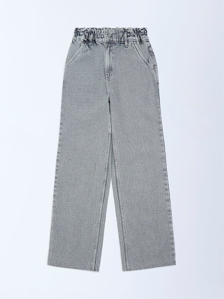 Y&F Kids Grey Washed Straight-Fit High-Rise Jeans