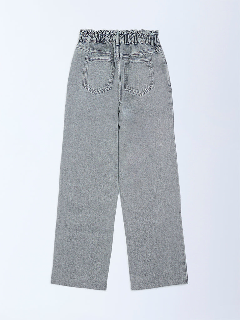Y&F Kids Grey Washed Straight-Fit High-Rise Jeans