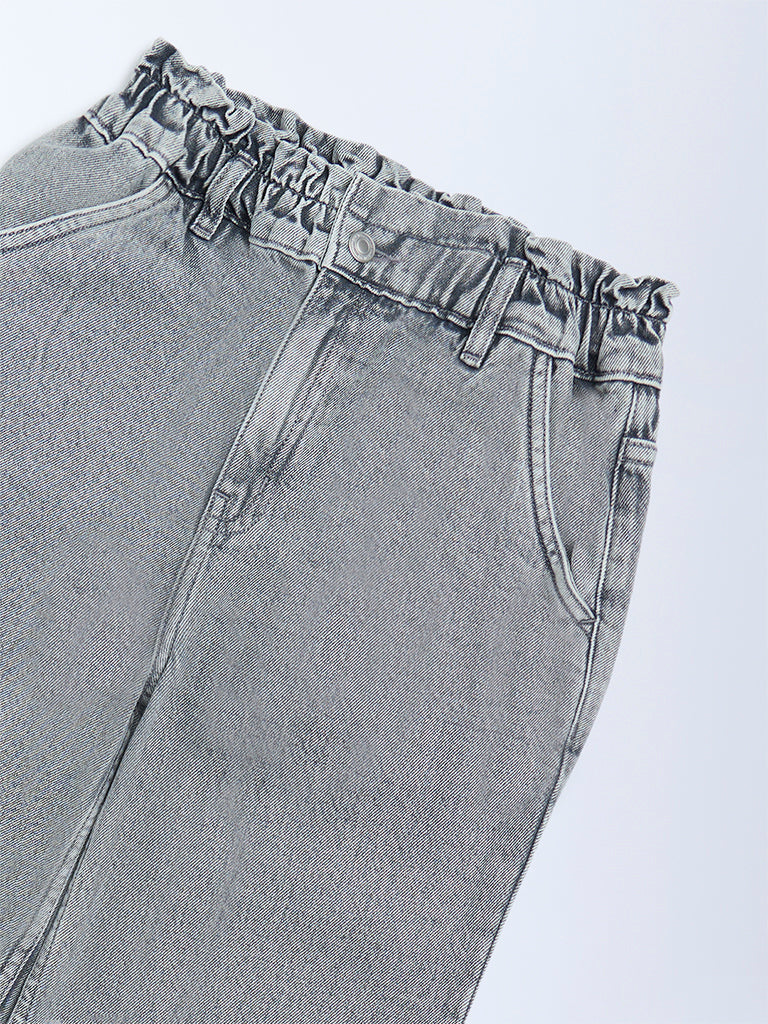 Y&F Kids Grey Washed Straight-Fit High-Rise Jeans