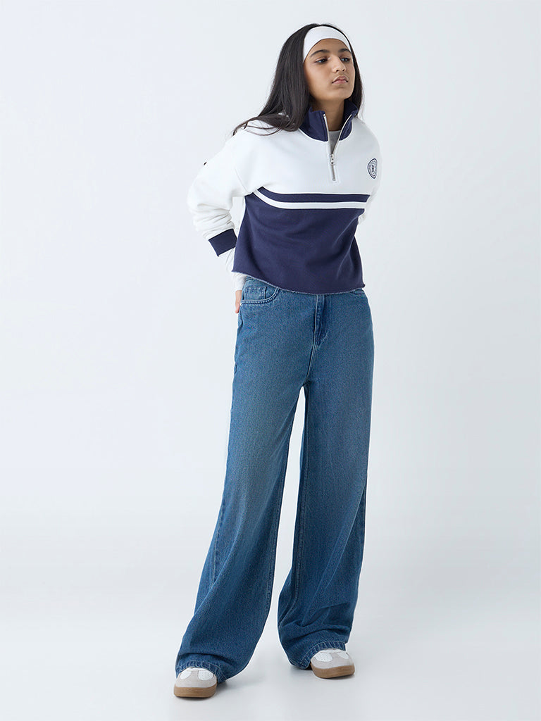 Y&F Kids Dark Blue Washed Wide-Leg High-Rise Jeans