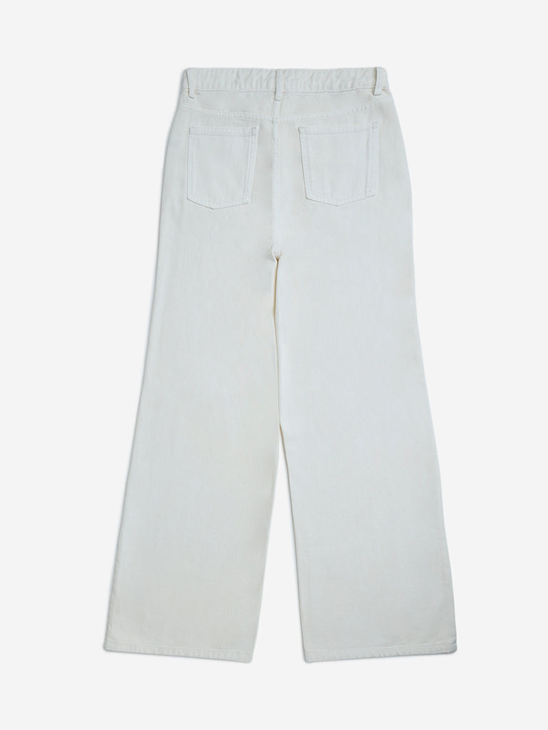 Y&F Kids White Wide-Leg High-Rise Jeans