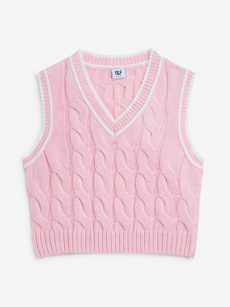 Y&F Kids Pink Knit-Textured Sweater Vest