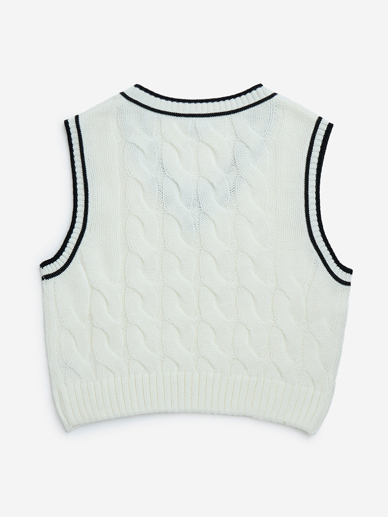 Y&F Kids White Knit-Textured Sweater Vest