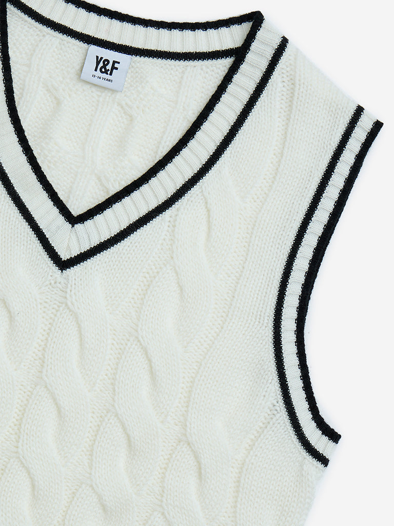 Y&F Kids White Knit-Textured Sweater Vest