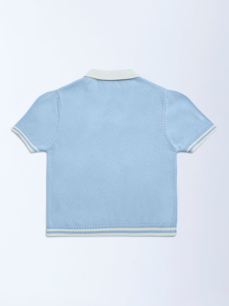 Y&F Kids Light Blue Text Design Cotton Sweater