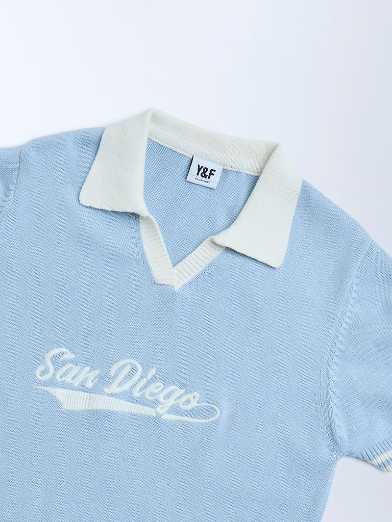 Y&F Kids Light Blue Text Design Cotton Sweater