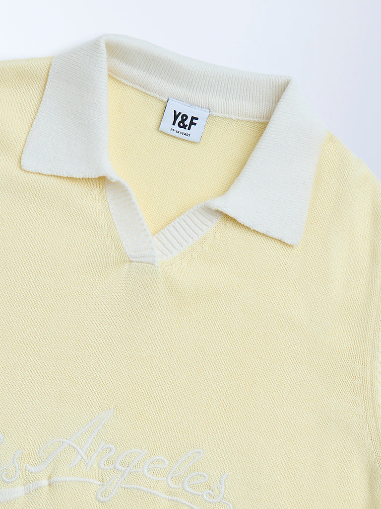 Y&F Kids Yellow Text Design Cotton Sweater