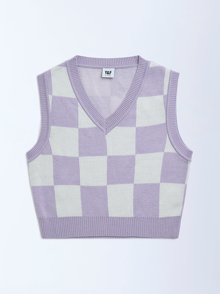 Y&F Kids Lilac Checks Design Sweater Vest