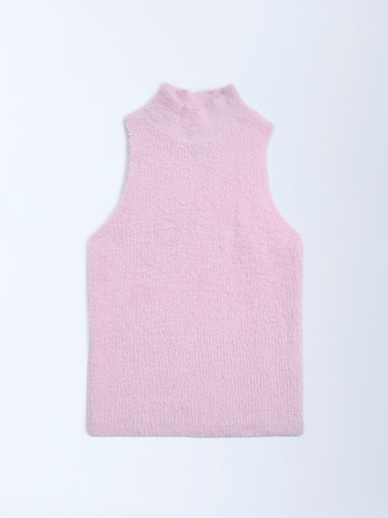 Y&F Kids Light Pink Knit-Textured Sweater