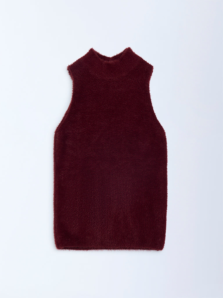 Y&F Kids Maroon Knit-Textured Sweater