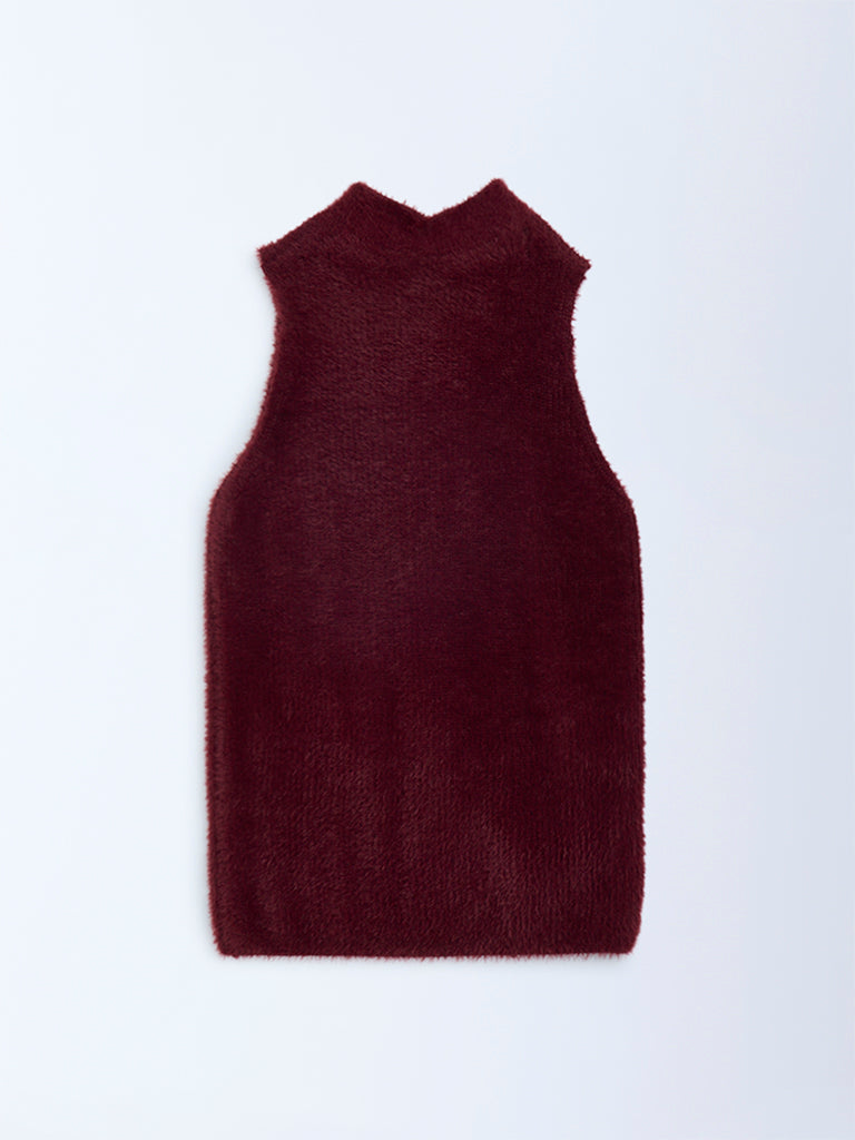 Y&F Kids Maroon Knit-Textured Sweater