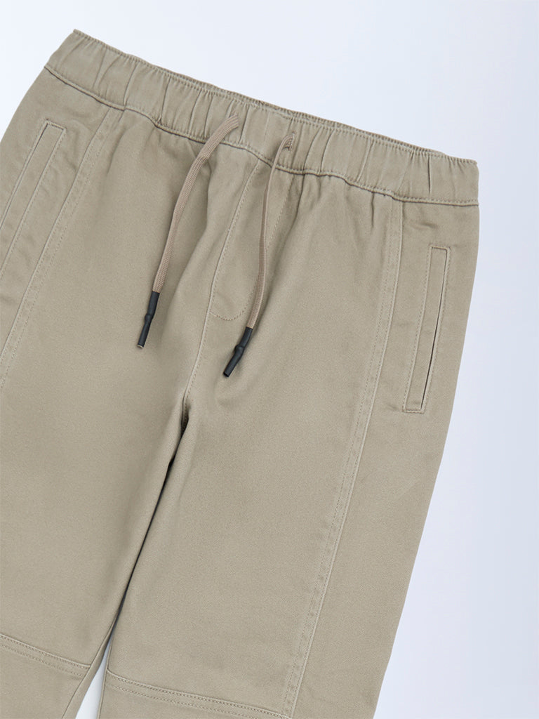 Y&F Kids Taupe Mid-Rise Cotton-Blend Joggers