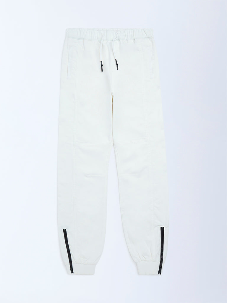 Y&F Kids White Mid-Rise Cotton-Blend Joggers