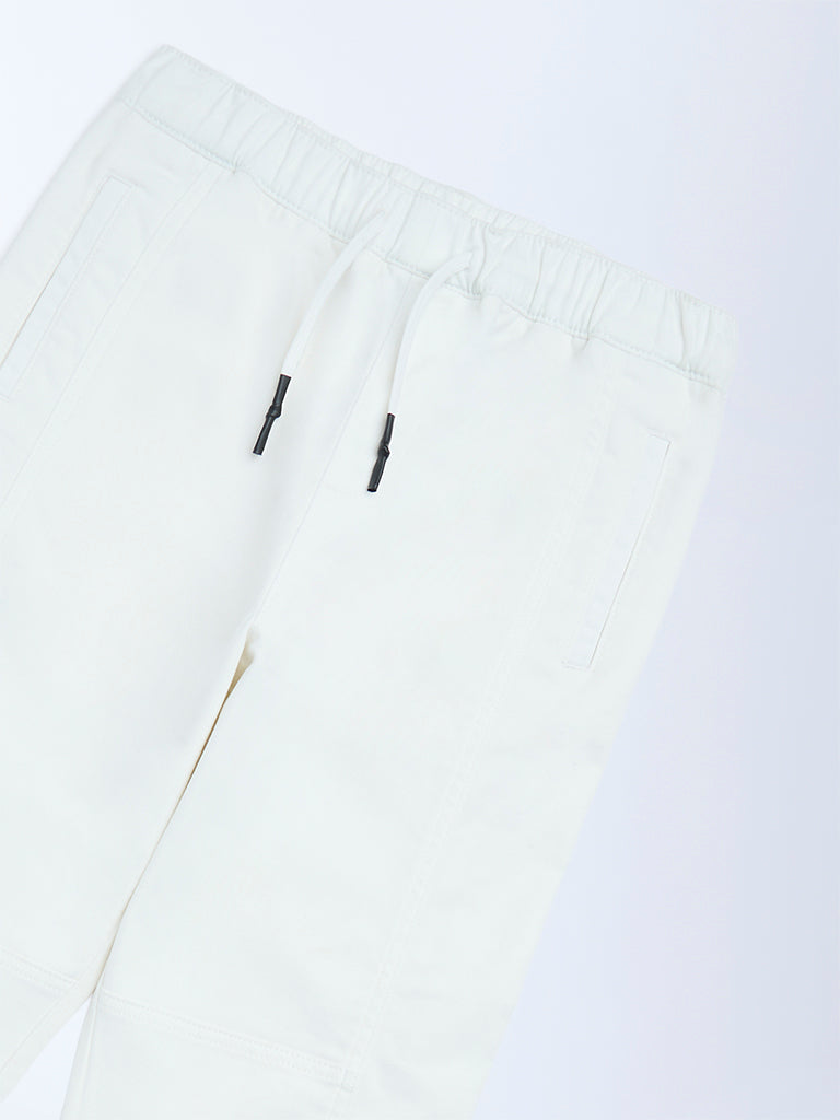 Y&F Kids White Mid-Rise Cotton-Blend Joggers