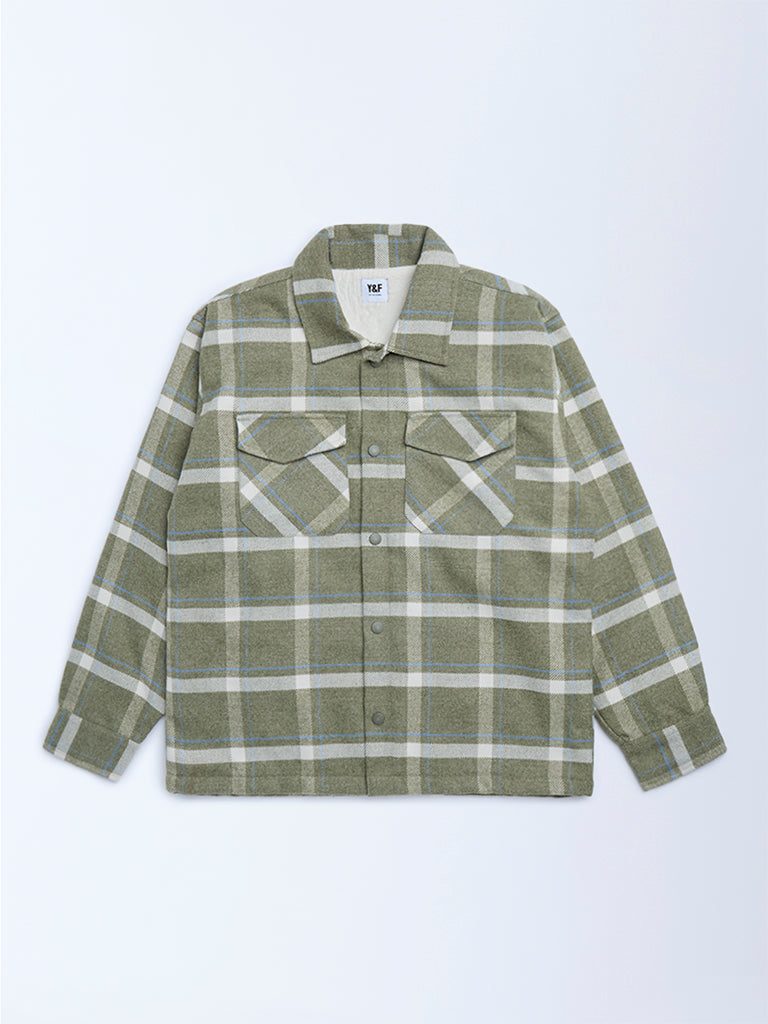 Y&F Kids Green Checkered Shacket