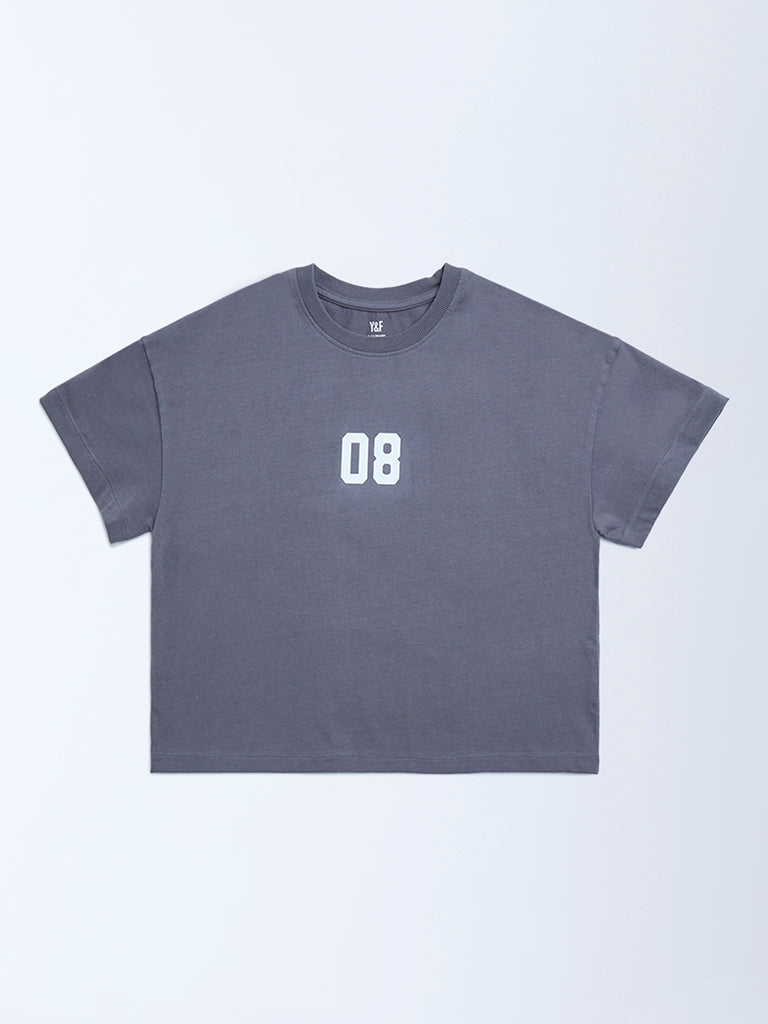 Y&F Kids Charcoal Printed Cotton T-Shirt