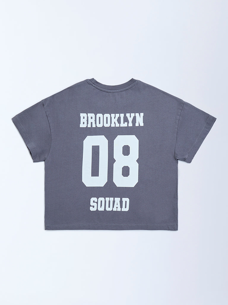 Y&F Kids Charcoal Printed Cotton T-Shirt