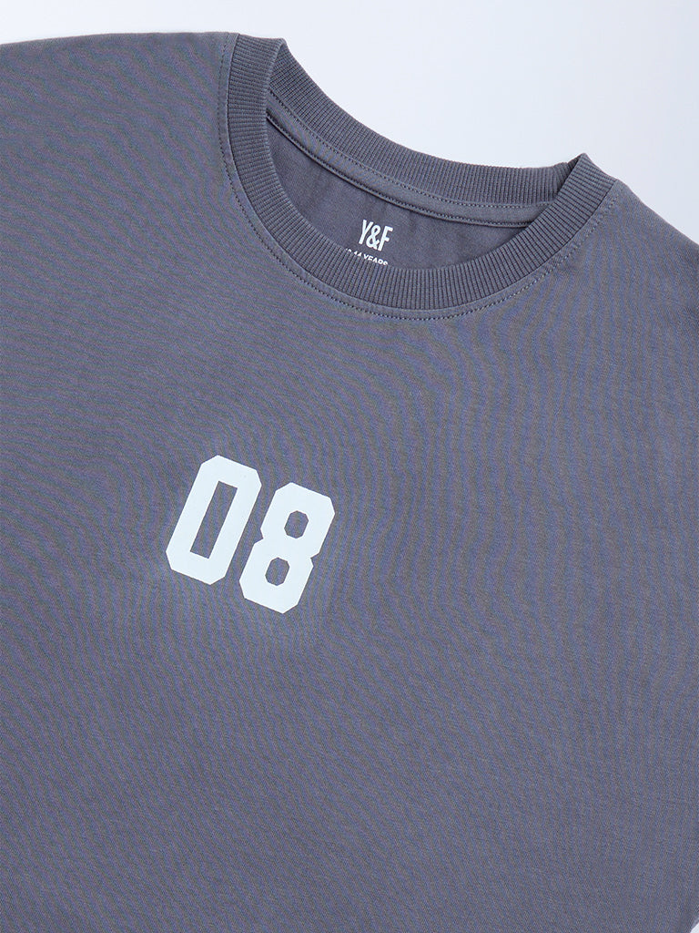Y&F Kids Charcoal Printed Cotton T-Shirt